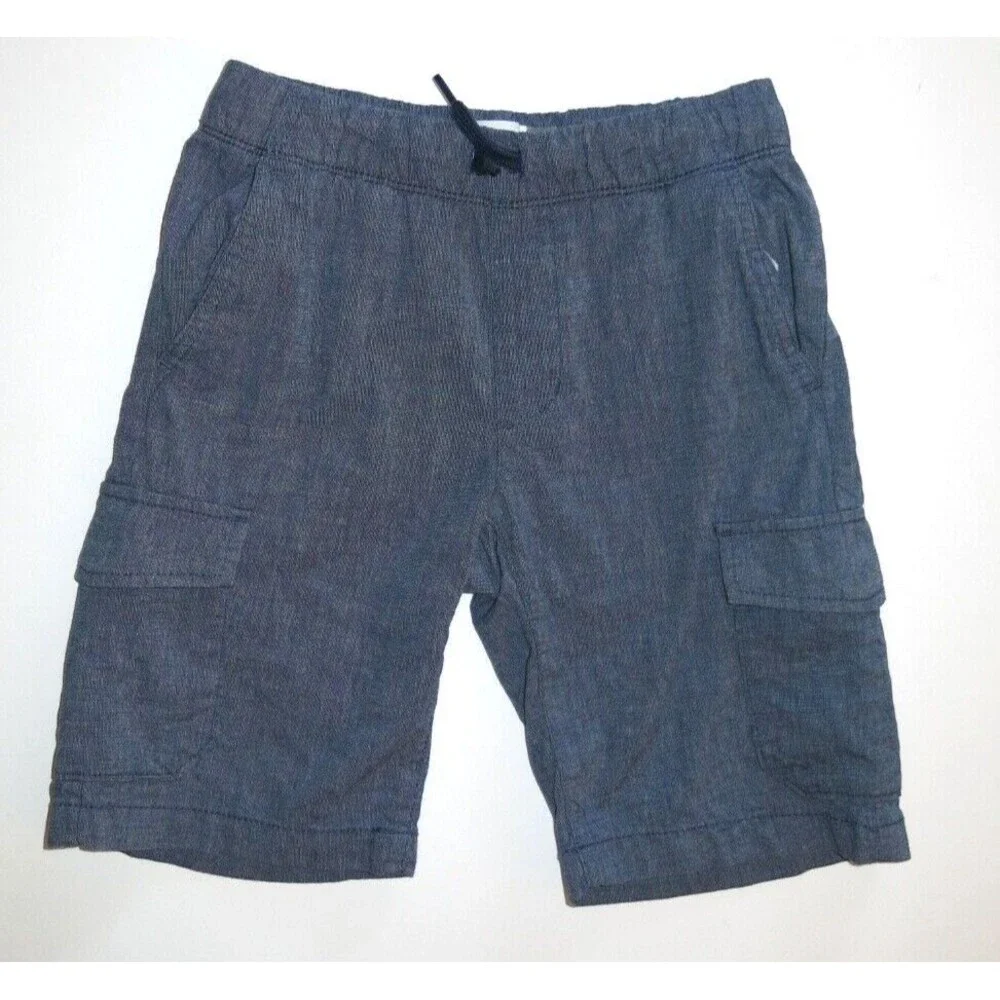 Old Navy boys shorts 8 M built in flex blue madras chambray cargo pull on dressy